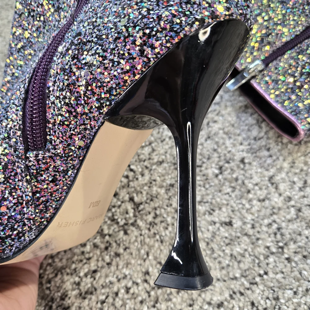 Marc Fisher Stolla Size 8.5 Purple Glitter Booties Womens EUC - Picture 11 of 13